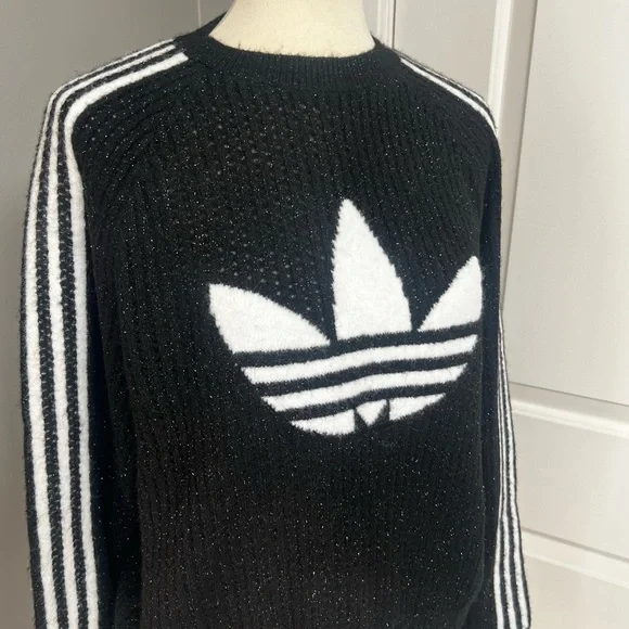 Adidas Originals Lurex Sparkle knit Sweater Sweatshirt with Logo NWT Size L - Picture 7 of 9